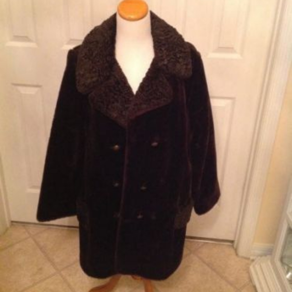 WOMEN BROWN PERSIAN LAMB AND SHEER MOUTON FAUX FUR FULL LENGTH STROLLER COAT